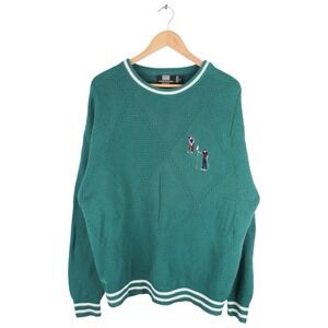 Vintage Expressions Golf Knit Sweater Men's Size Large Argyle Embroidered
